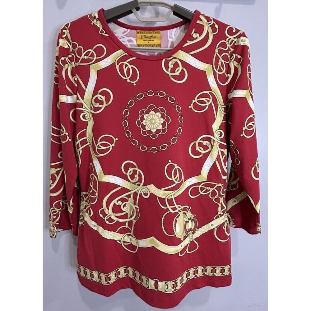 J McLaughlin Limited Edition Catalina Cloth Red Gold Yellow Equestrian Shirt M